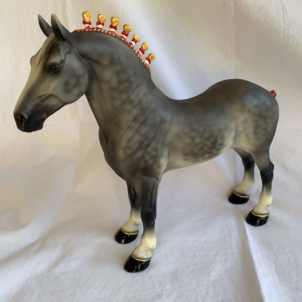 Peter Stone Draft Horse Dapple Gray w 14k Gold Accents Hooves, Bobs & Tail OOAK